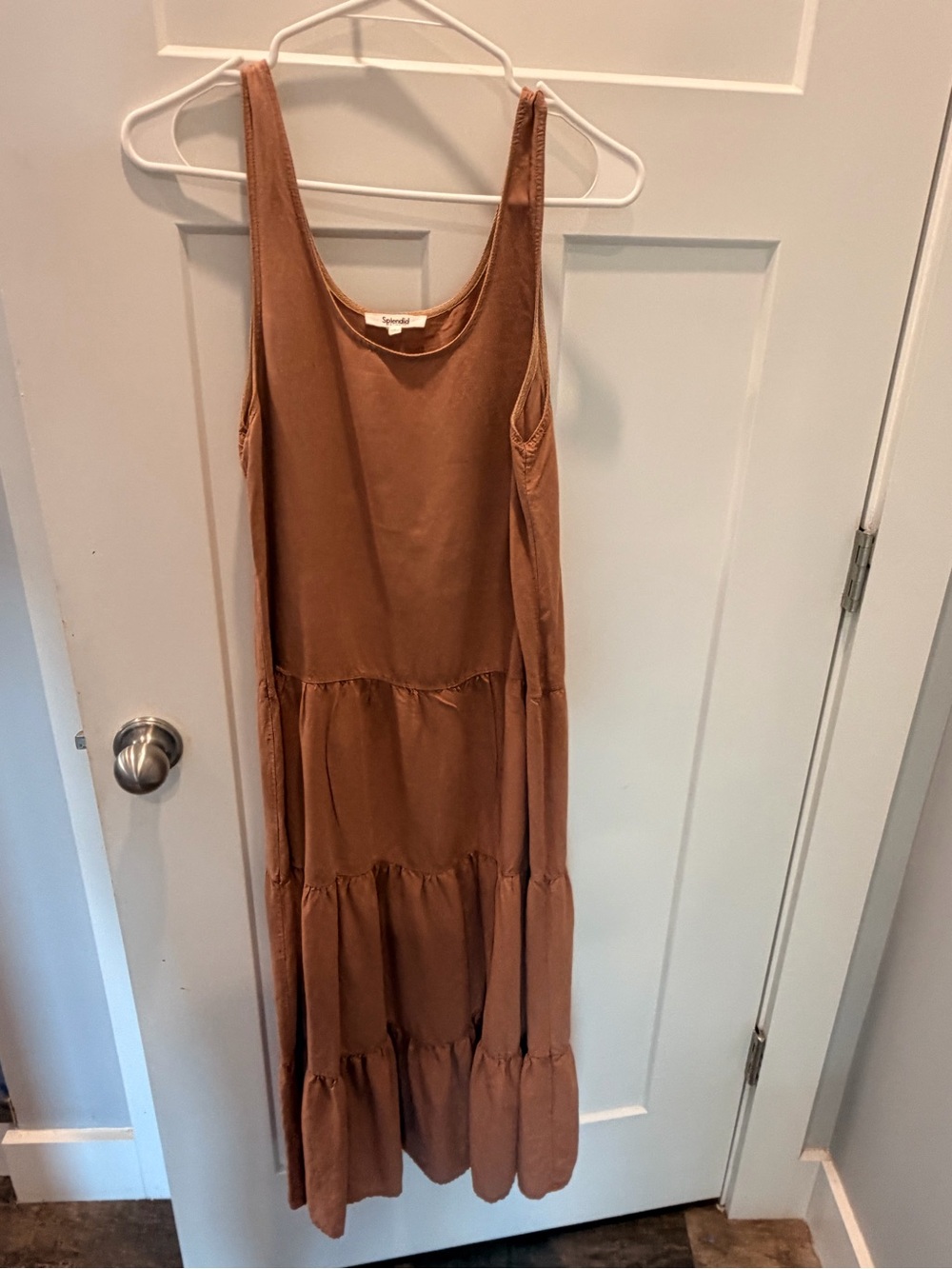 Splendid Mirage Small Rust Linen Blend Tiered Maxi Midi Dress $188